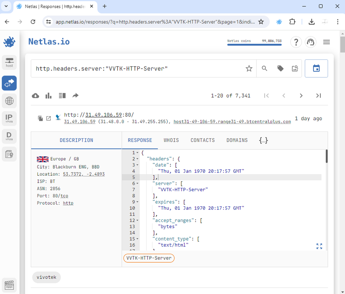 Vivotek cameras in Netlas
