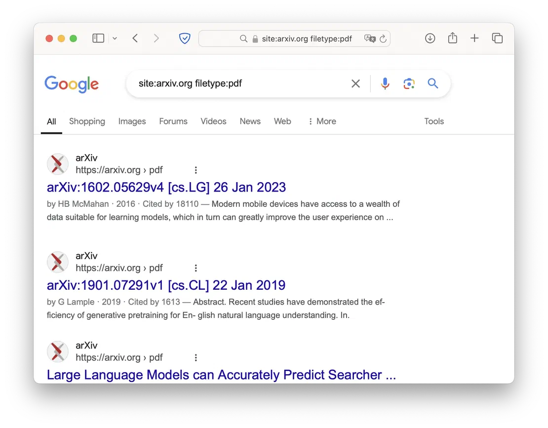 Searching for documents on specific site