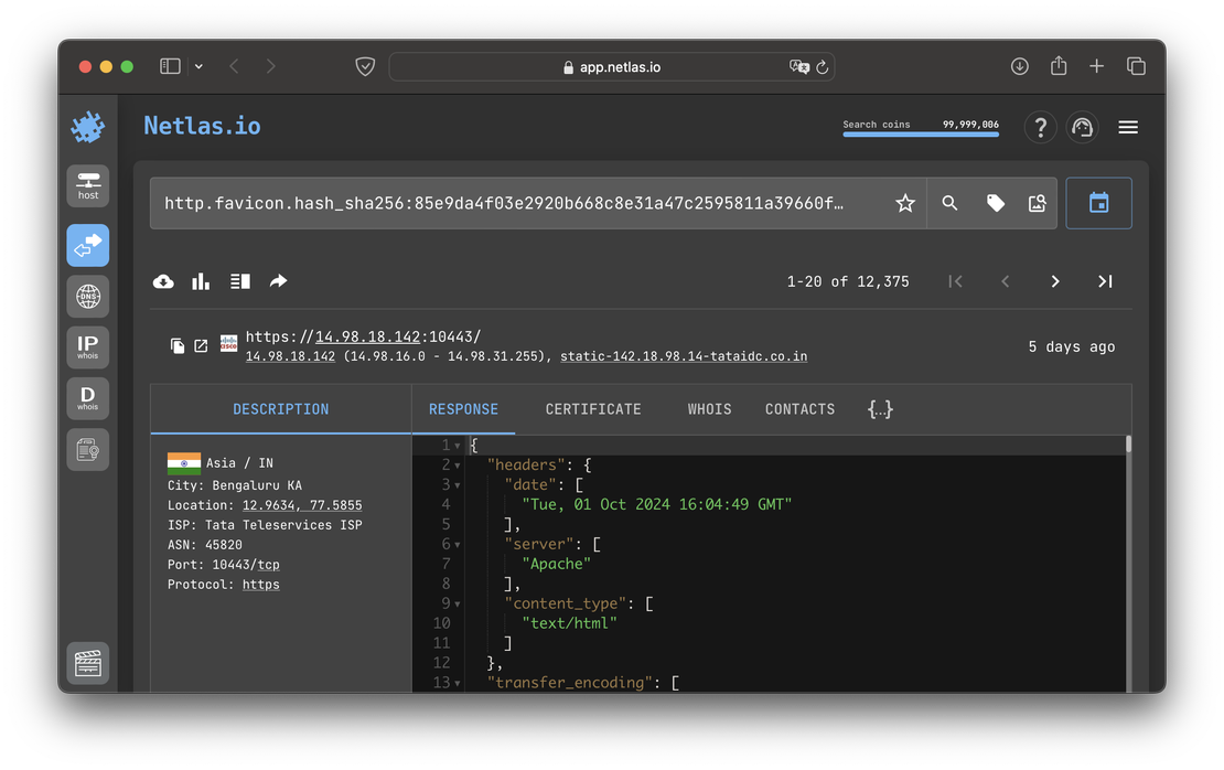 Search by favicon in Netlas