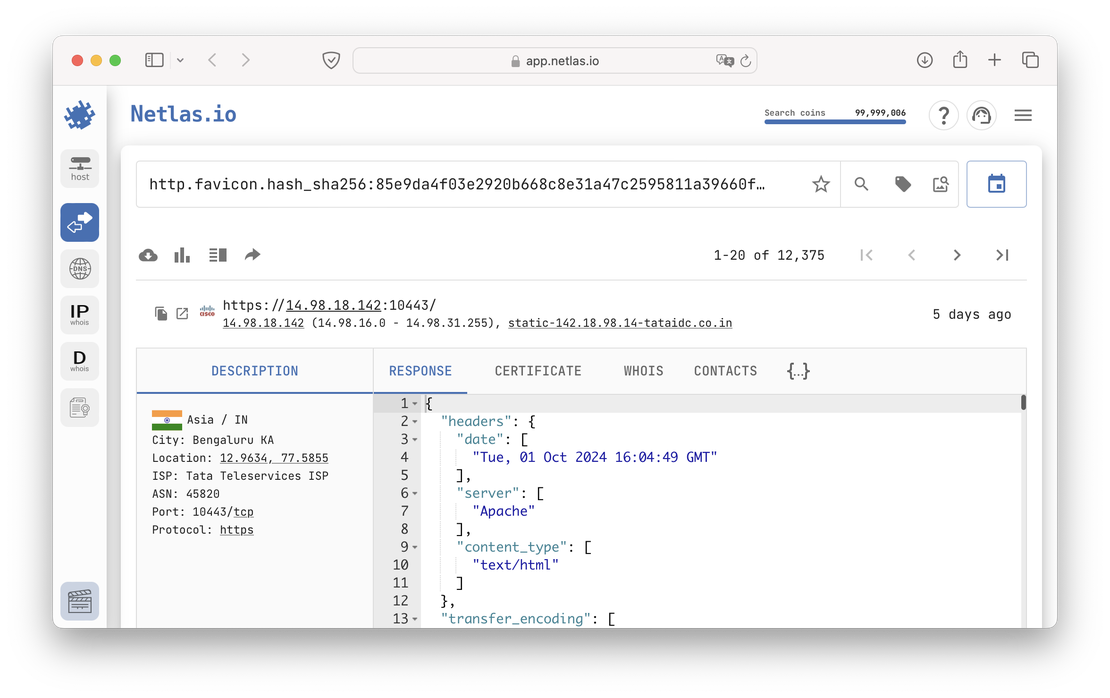 Search by favicon in Netlas