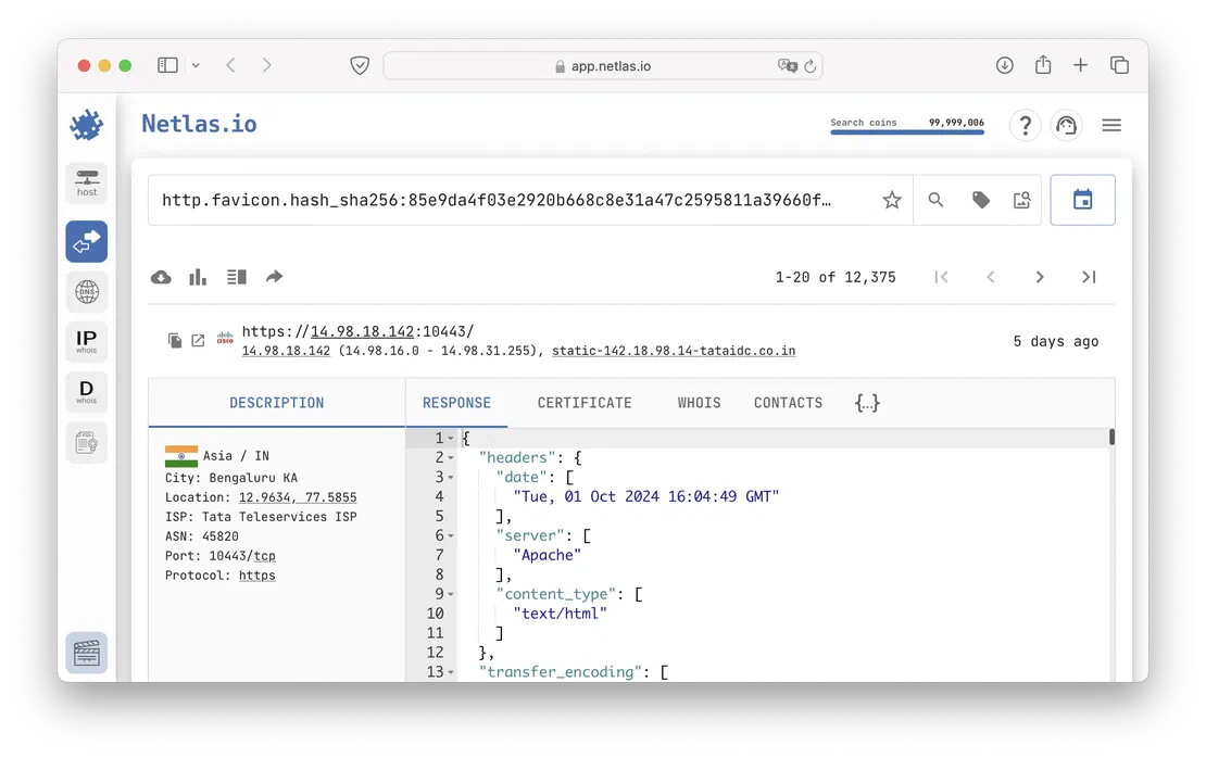 Search by favicon in Netlas