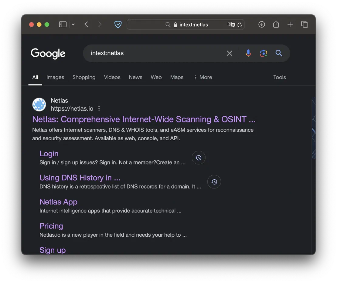 Using intext dork