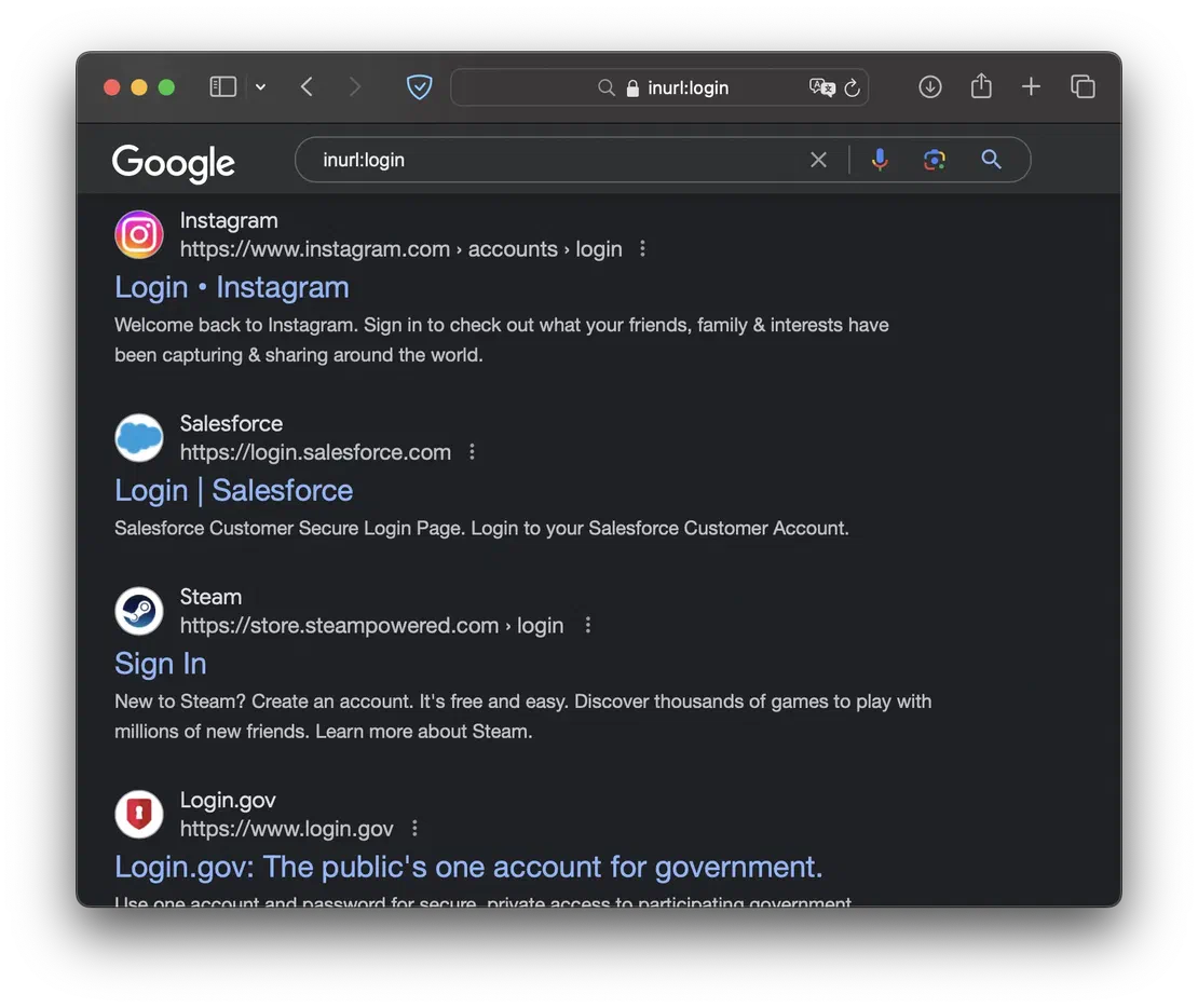 Using inurl dork