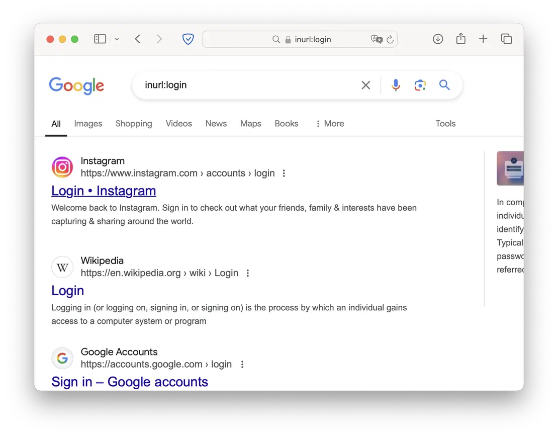 Using inurl dork