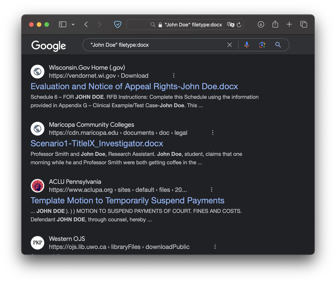 Searching for documents with someone’s mention