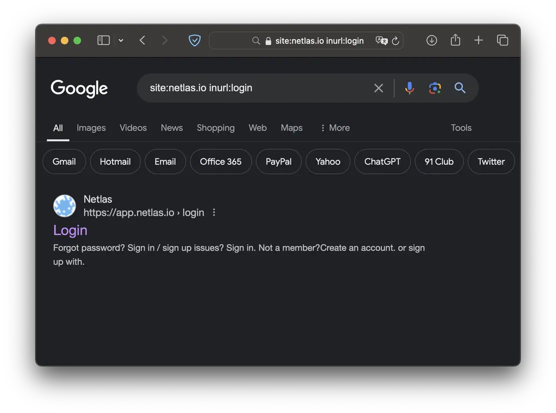 Login page search
