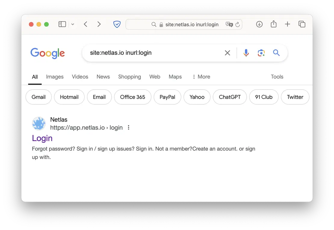 Login page search