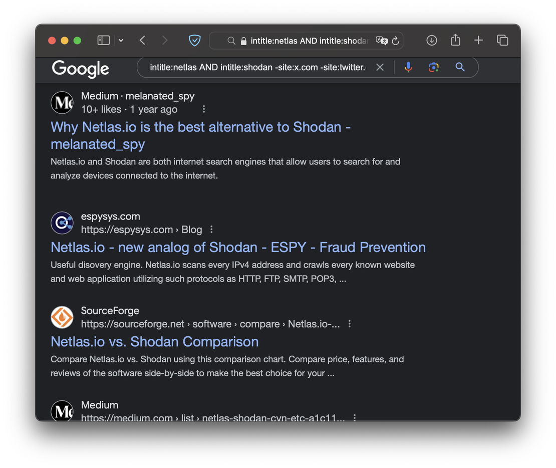Using dorks with NOT