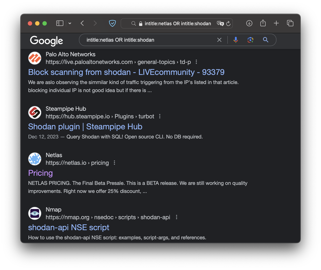 Using two dorks with OR