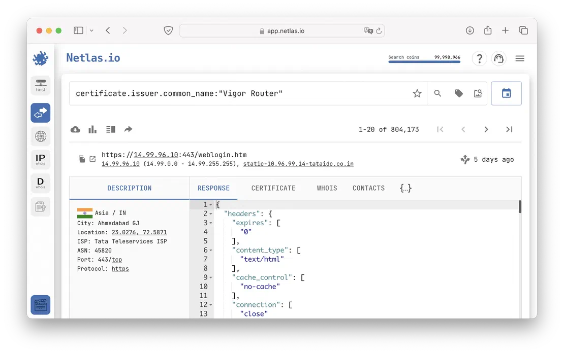 Search by SSL fields in Netlas