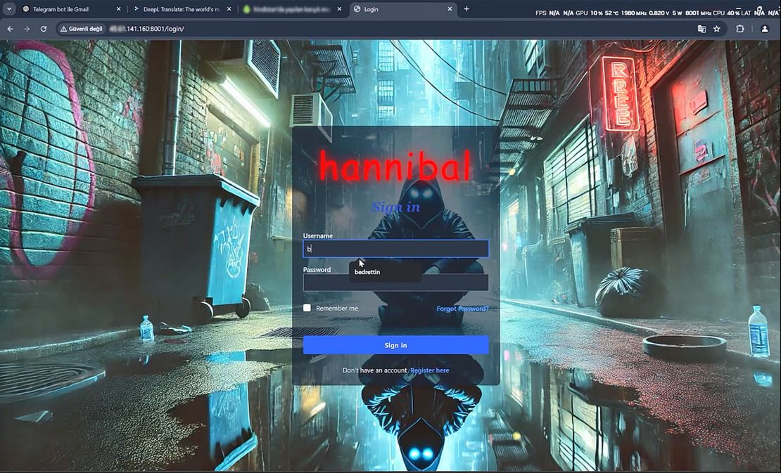 Hannibal wep panel login page