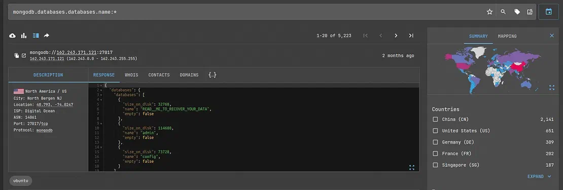 Unsecured MongoDB databases found in Netlas