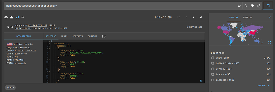Unsecured MongoDB databases found in Netlas