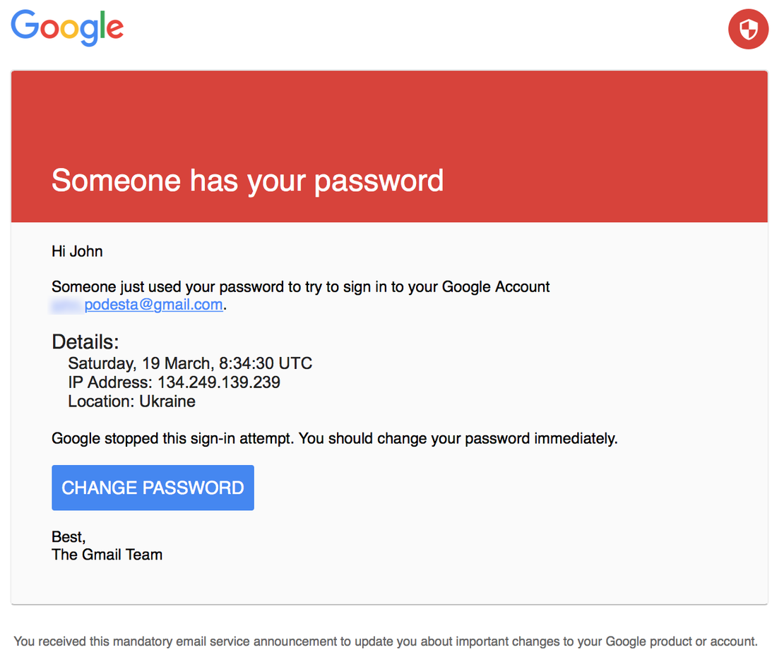 Phishing Email that led to compromise John Podesta’s account
