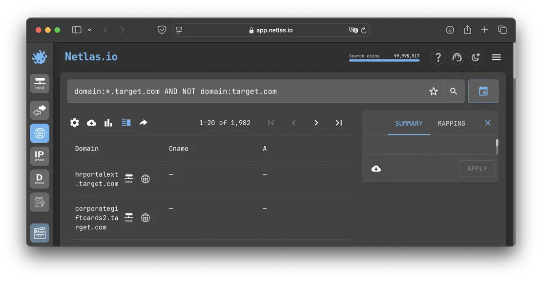 Subdomains in Netlas