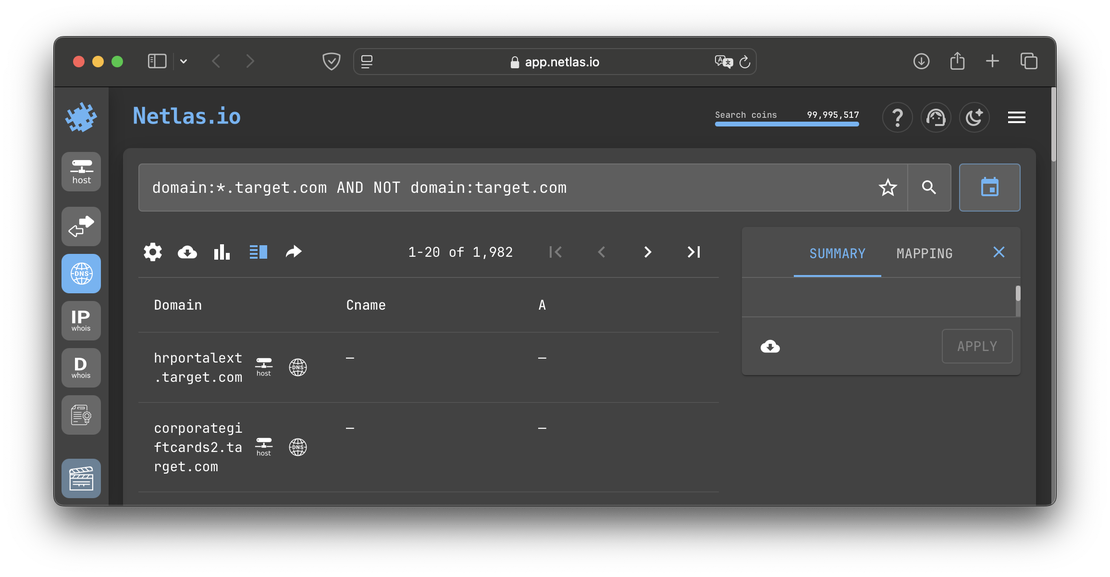 Subdomains in Netlas