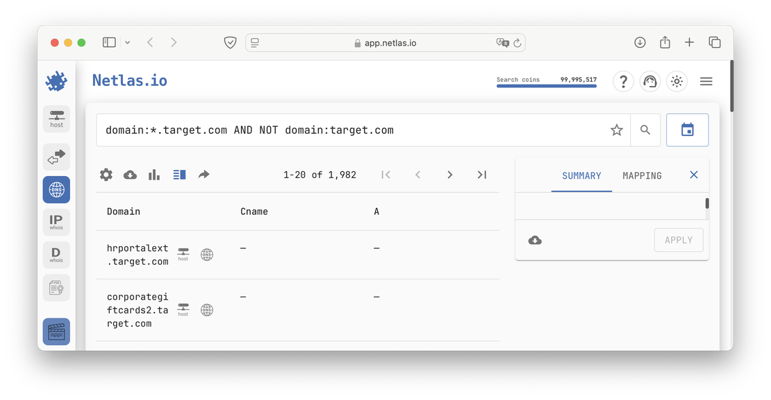 Subdomains in Netlas