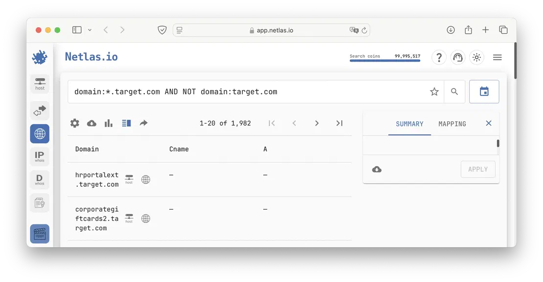 Subdomains in Netlas