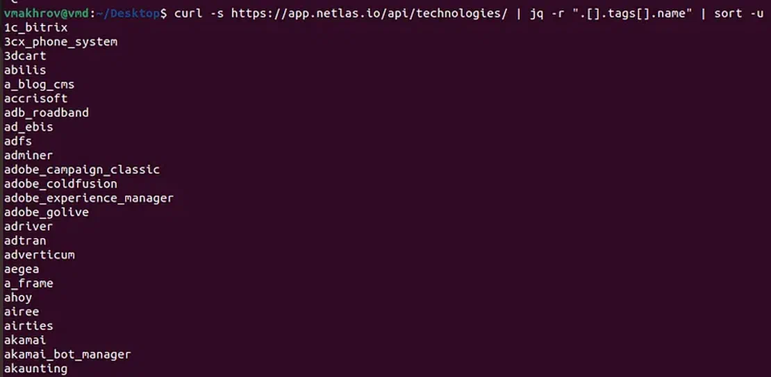 Command usage example
