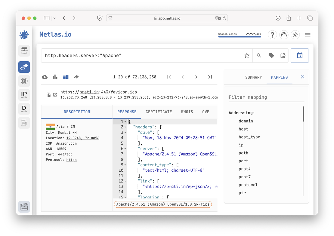 Netlas Responses Search Tool