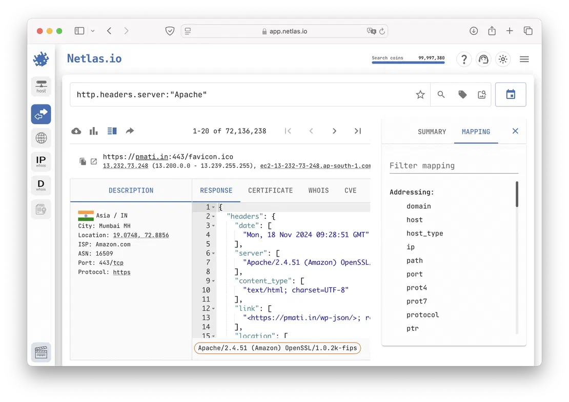 Netlas Responses Search Tool