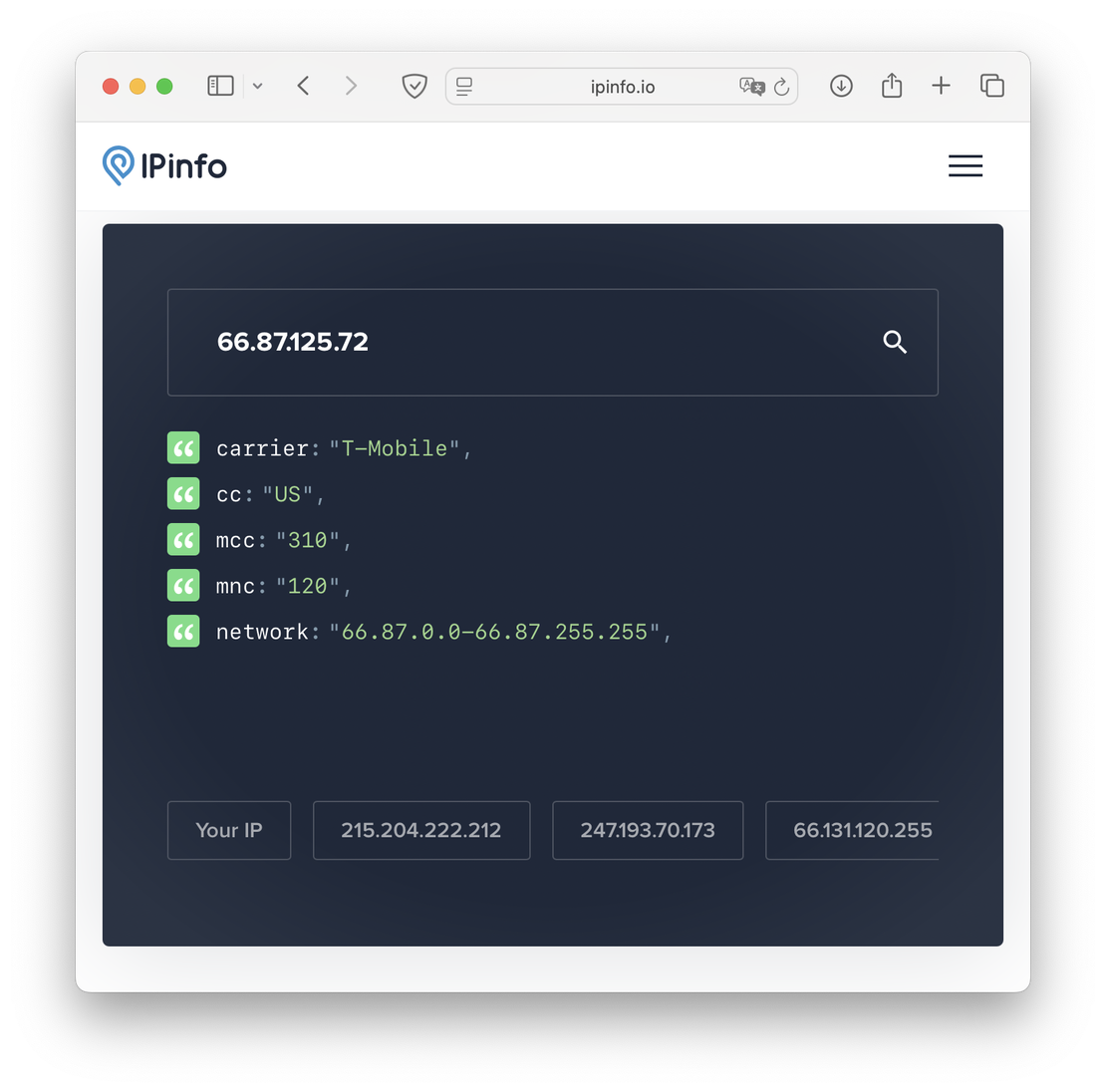 IPinfo Mobile Carrier