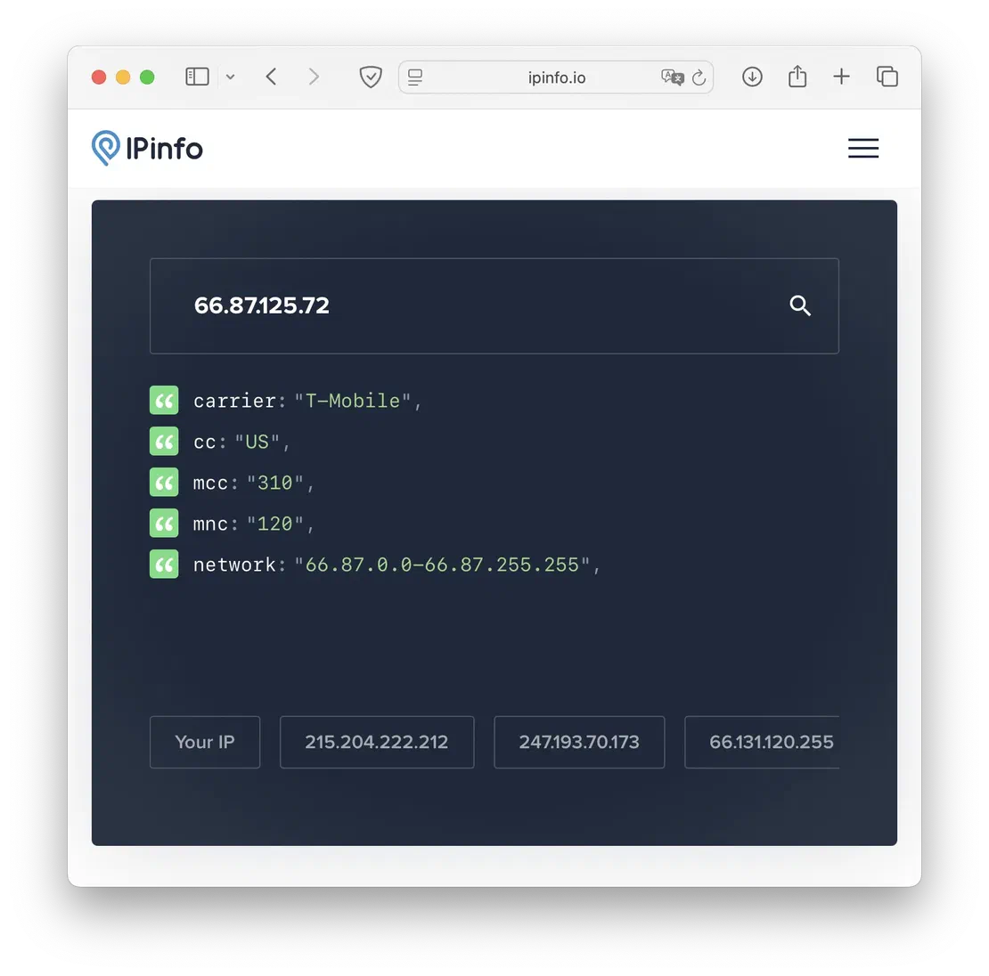 IPinfo Mobile Carrier