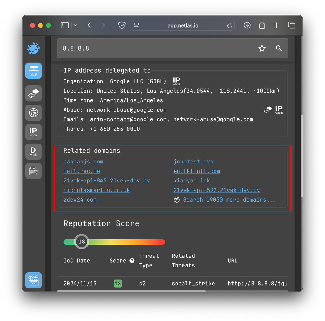 Netlas Domains on IP