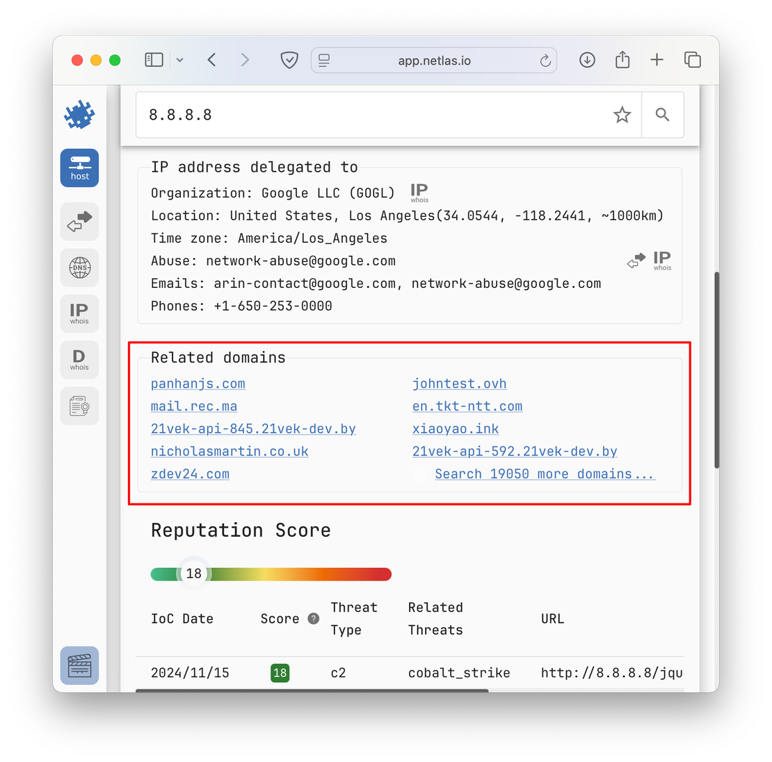 Netlas Domains on IP