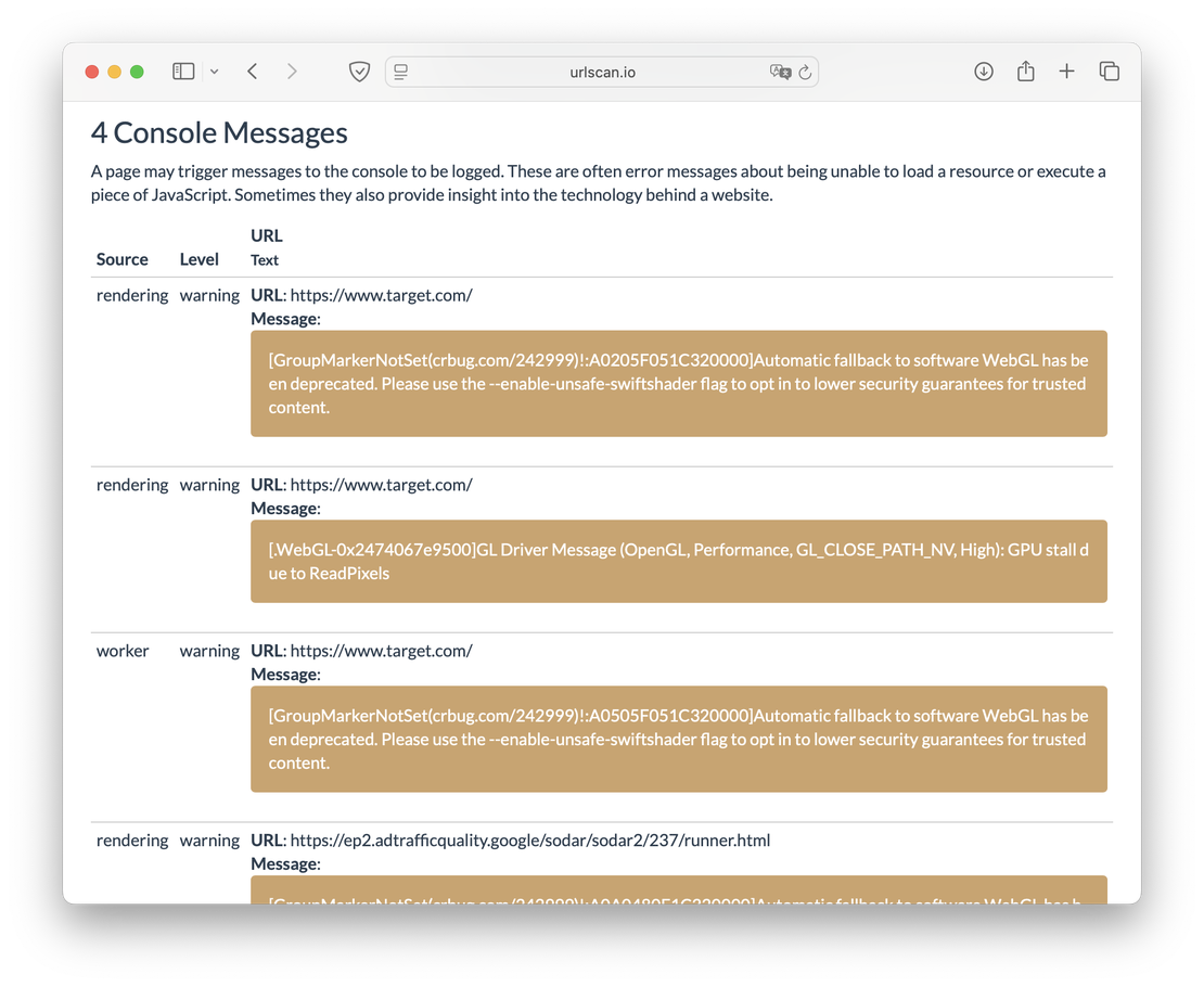 Target.com Console Messages