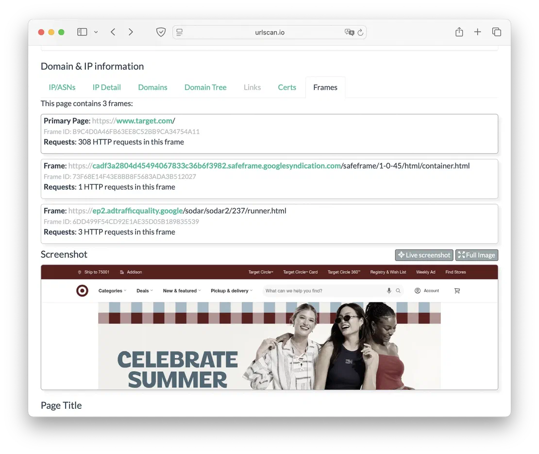 Target.com Frames
