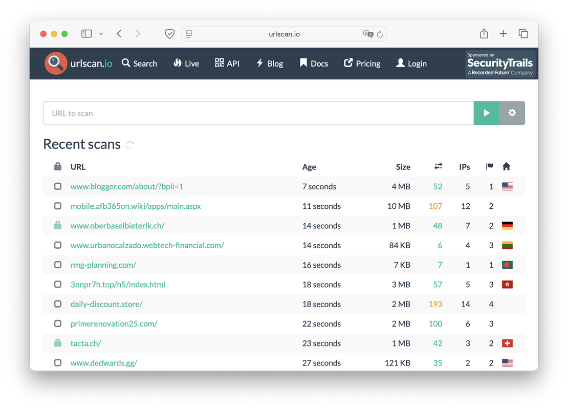 Urlscan Main Page