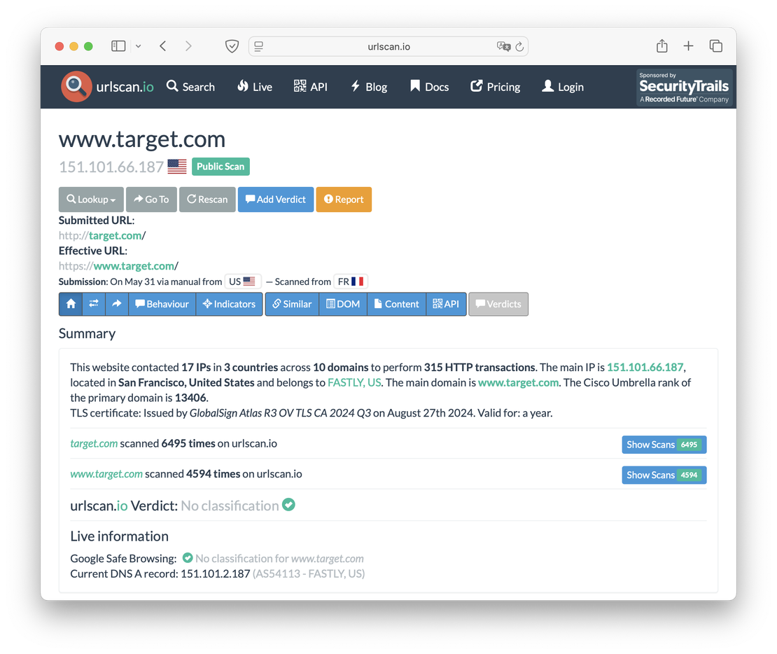 Urlscan target.com