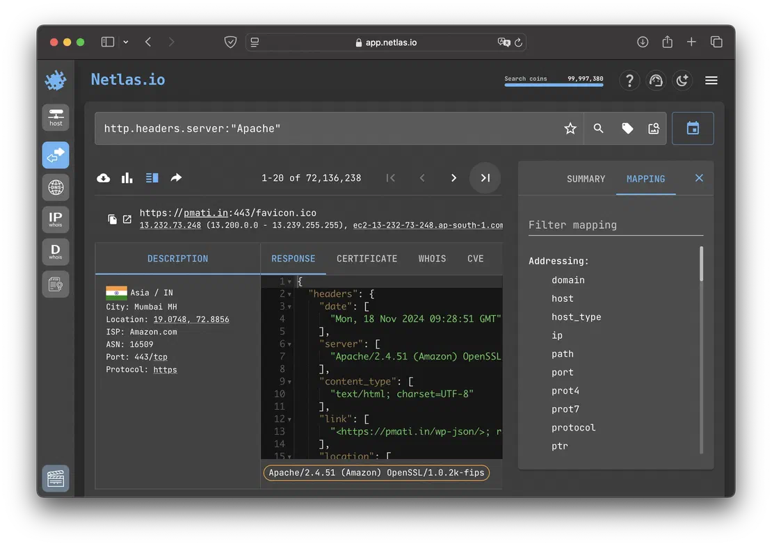 Netlas Responses Search Tool