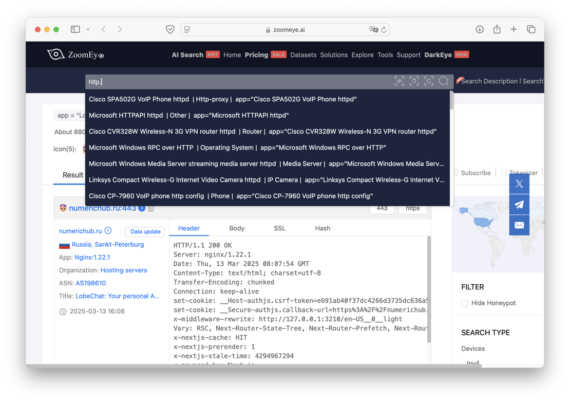 ZoomEye Search Suggestions