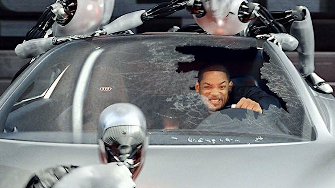 A speeding car fight scene