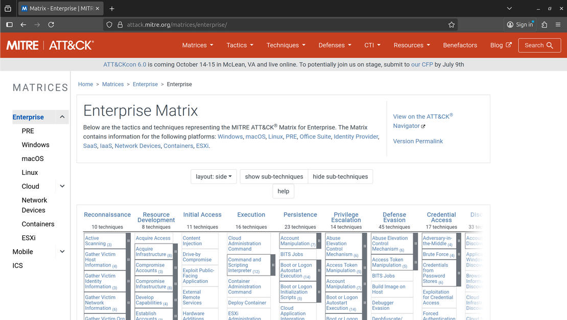 MITRE ATT&CK Enterprise Matrix