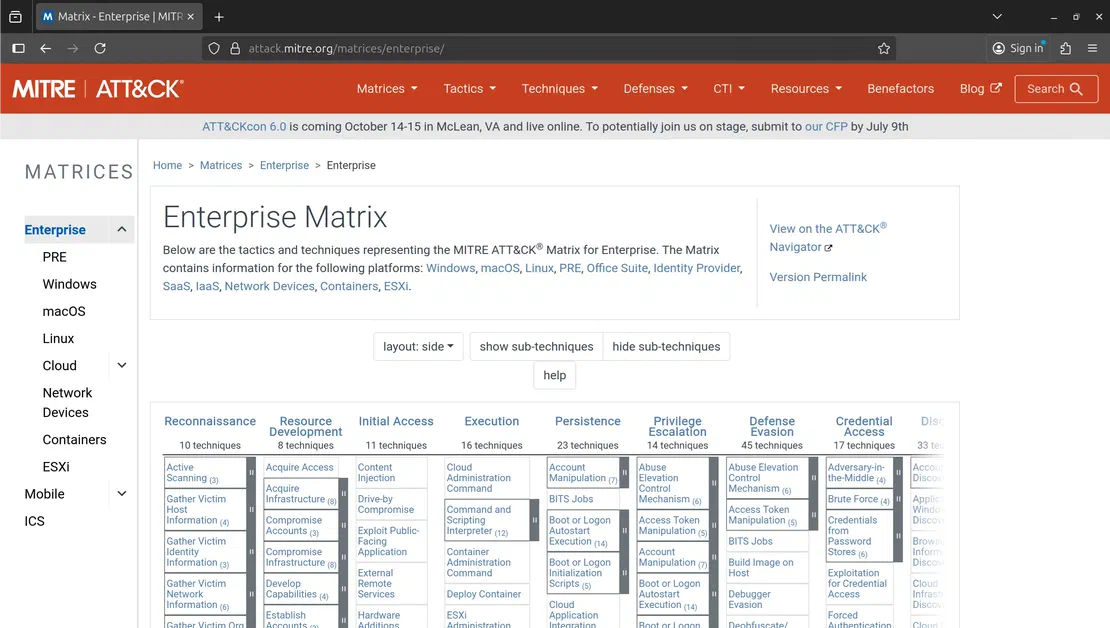 MITRE ATT&CK Enterprise Matrix