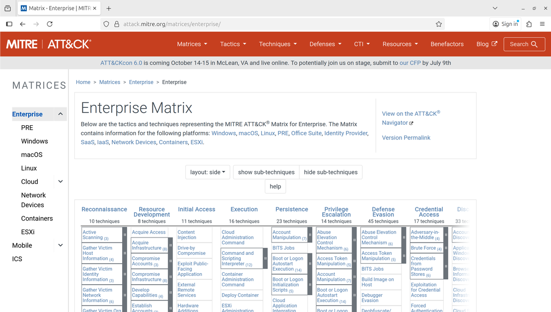 MITRE ATT&CK Enterprise Matrix