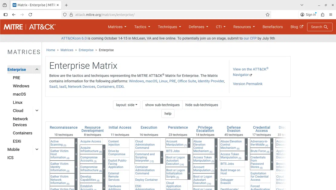 MITRE ATT&CK Enterprise Matrix