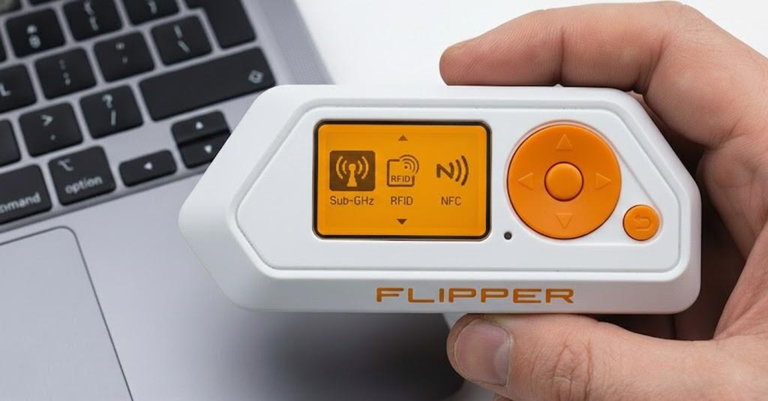 Flipper Zero portable RF/RFID/NFC/IR security testing device (front view)