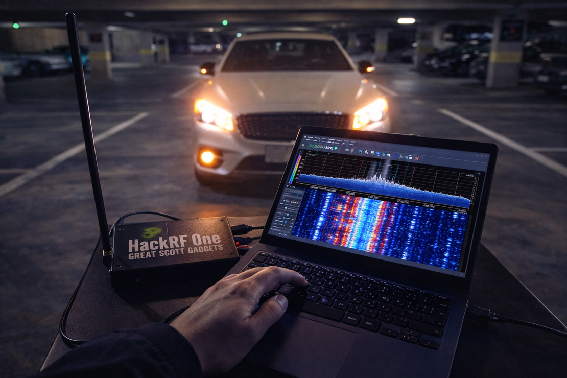 HackRF One replay attack concept: capturing and retransmitting an RF signal (illustration/demo)