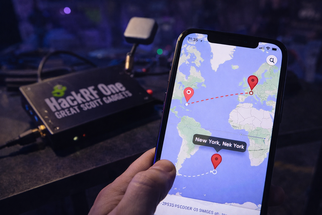 HackRF One GPS spoofing demonstration: transmitting simulated GPS signals (illustration/demo)