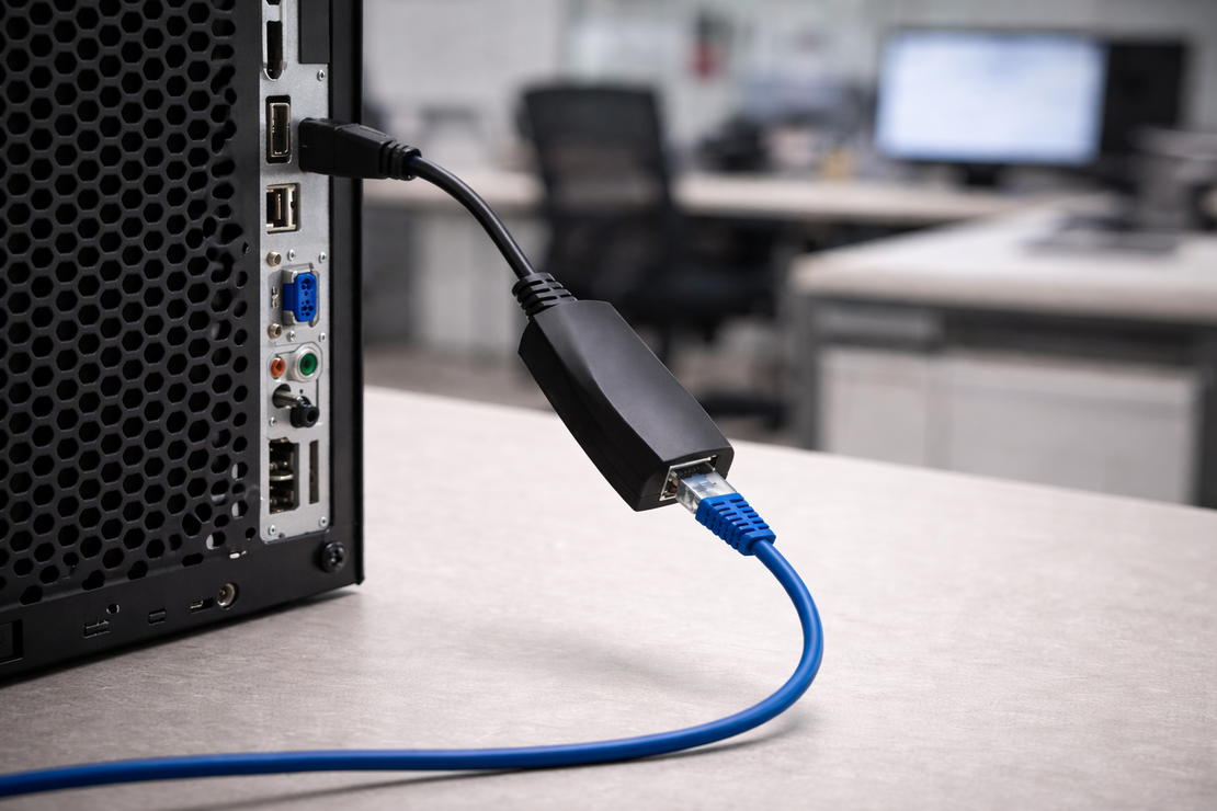 LAN Turtle man-in-the-middle setup between a PC and Ethernet cable (connection diagram)