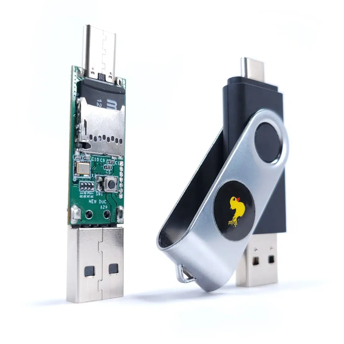 Inside USB Rubber Ducky: microcontroller and microSD slot for payload storage (close-up)