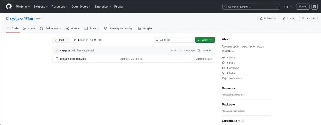Page source showing a GitHub raw URL used to host the Elegant invite party MSI payload