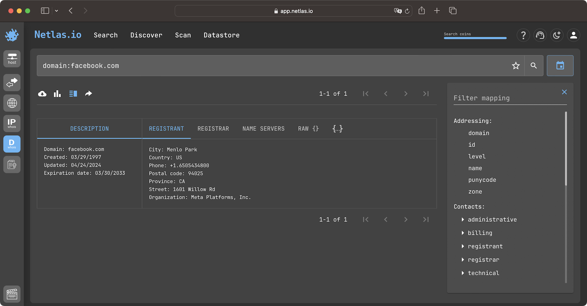 Netlas Domain WHOIS Lookup Tool Screenshot