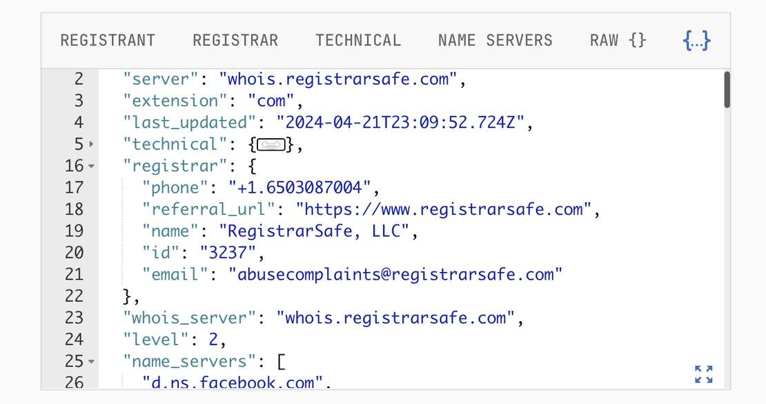 Netlas Domain WHOIS Lookup - Registrar Data