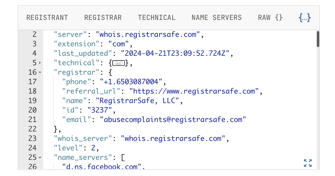 Netlas Domain WHOIS Lookup - Registrar Data