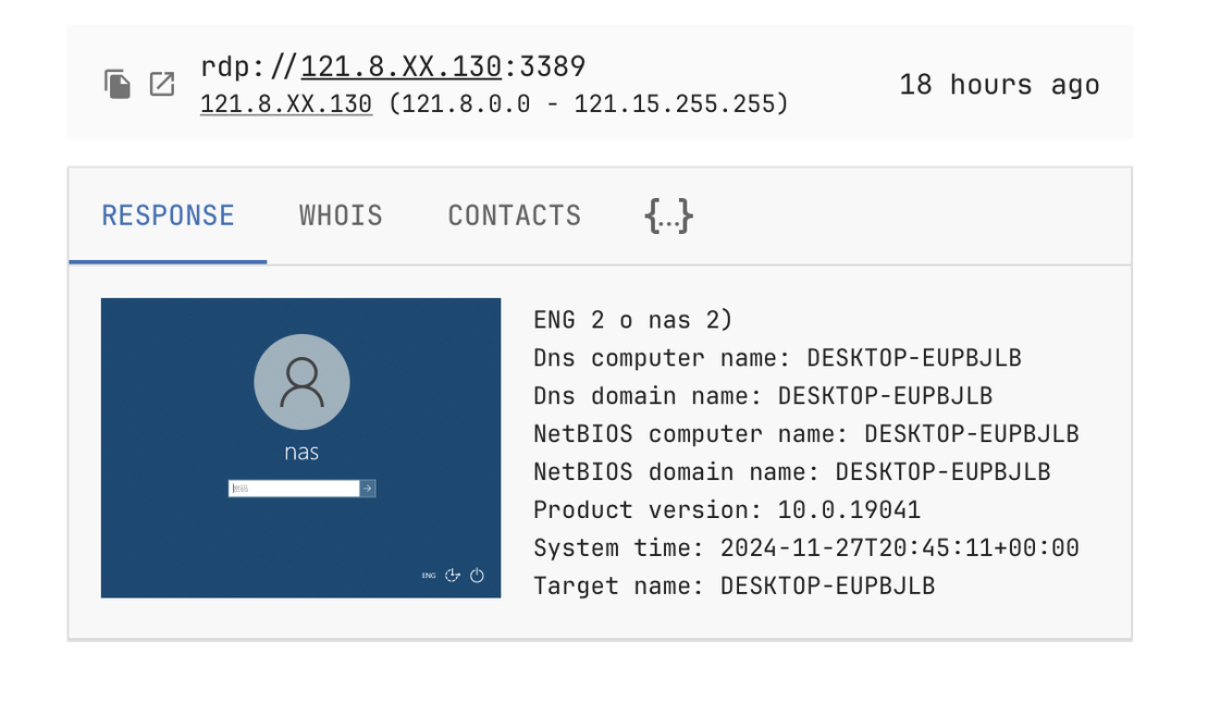 Netlas internet scan data - Example of RDP response
